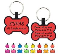 Uiopa 2pcs Dog Tags for Pets Engraved, No Noises Silicone Personalised Dog/Cat Tag, Soft Bone/Round Dog Identity Tag Engraved, Pet Collar ID Name Plate for Puppy, Kitten (Bone, Red)