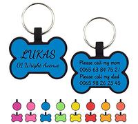 Uiopa 2pcs Dog Tags for Pets Engraved, No Noises Silicone Personalised Dog/Cat Tag, Soft Bone/Round Dog Identity Tag Engraved, Pet Collar ID Name Plate for Puppy, Kitten (Bone, Blue)