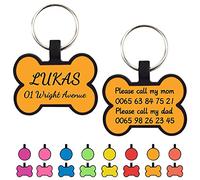 Uiopa 2pcs Dog Tags for Pets Engraved, No Noises Silicone Personalised Dog/Cat Tag, Soft Bone/Round Dog Identity Tag Engraved, Pet Collar ID Name Plate for Puppy, Kitten (Bone, Golden)