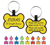 Uiopa 2pcs Dog Tags for Pets Engraved, No Noises Silicone Personalised Dog/Cat Tag, Soft Bone/Round Dog Identity Tag Engraved, Pet Collar ID Name Plate for Puppy, Kitten (Bone, Yellow)