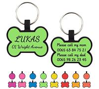 Uiopa 2pcs Dog Tags for Pets Engraved, No Noises Silicone Personalised Dog/Cat Tag, Soft Bone/Round Dog Identity Tag Engraved, Pet Collar ID Name Plate for Puppy, Kitten (Bone, Green)