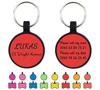 Uiopa 2pcs Dog Tags for Pets Engraved, No Noises Silicone Personalised Dog/Cat Tag, Soft Bone/Round Dog Identity Tag Engraved, Pet Collar ID Name Plate for Puppy, Kitten (Round, Red)