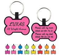 Uiopa 2pcs Dog Tags for Pets Engraved, No Noises Silicone Personalised Dog/Cat Tag, Soft Bone/Round Dog Identity Tag Engraved, Pet Collar ID Name Plate for Puppy, Kitten (Bone, Rose red)