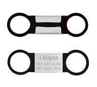 Uiopa 2pcs Dog Tags for Pets Engraved, Personalised Dog Tag No Noises Silicone Cat ID Tags, Slide on Dog Collar Stainless Steel Identity Name Plate for Puppy, Kitten, Pet (Black, S)