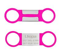 Uiopa 2pcs Dog Tags for Pets Engraved, Personalised Dog Tag No Noises Silicone Cat ID Tags, Slide on Dog Collar Stainless Steel Identity Name Plate for Puppy, Kitten, Pet (Rose red, S)