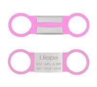 Uiopa 2pcs Dog Tags for Pets Engraved, Personalised Dog Tag No Noises Silicone Cat ID Tags, Slide on Dog Collar Stainless Steel Identity Name Plate for Puppy, Kitten, Pet (Pink, S)