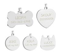 Uiopa 2pcs Dog Tags for Pets Engraved, Personalised Dog Tag Stainless Steel Identity Tag Engraved Dog Collar Cat ID Tags, Round/Heart/Bone Cat Name Plate for Kitten, Puppy, Pet (Silver cat face, S)