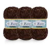 Uiopa 3 x 100g Chunky Chenille Yarn, Plush Velvet Yarn Thick Chenille Wool, Coffee Fluffy Crochet Chunky Wool for Amigurumi Blankets Clothes DIY Crafts
