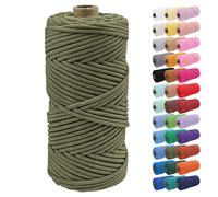 Uiopa 4mm Macrame Cord, 100m Braided Cotton Macrame Rope, Army Green Macrame Craft Rope for Crochet Bags, Wall Hangings, Plant Hangers, Dream Catchers, DIY Craft Projects