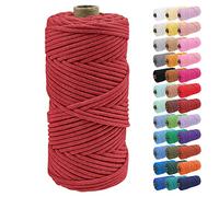 Uiopa 4mm Macrame Cord, 100m Braided Cotton Macrame Rope, Wine Red Macrame Craft Rope for Crochet Bags, Wall Hangings, Plant Hangers, Dream Catchers, DIY Craft Projects
