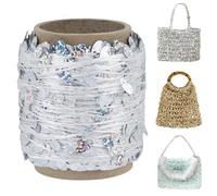 Uiopa 50g Sequin Yarn, White Polyester Glitter Yarn for Crocheting, Sequin Sparkly Crochet Thread for Crocheting Bags, Baskets, Keychain Charm, Home Decor, DIY Crafts