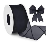Uiopa Black Wired Ribbon 50mm x 18.2m Wire Edged Organza Ribbon Sheer Wide Ribbons for Gift Wrapping, Wreaths, Wedding, Party, Home Decor, DIY Crafts
