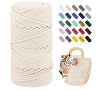 Uiopa Braided Macrame Cord 4mm x 150m Polyester Cord Thick Crochet Yarn Macrame Rope for Crocheting Bags/Baskets, Macrame Projects, Decoration, DIY Crafts (Ivory)