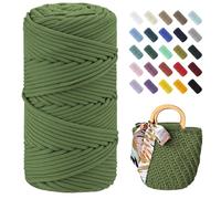 Uiopa Braided Macrame Cord 4mm x 150m Polyester Cord Thick Crochet Yarn Macrame Rope for Crocheting Bags/Baskets, Macrame Projects, Decoration, DIY Crafts (Light Army Green)
