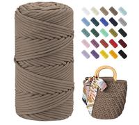 Uiopa Braided Macrame Cord 4mm x 150m Polyester Cord Thick Crochet Yarn Macrame Rope for Crocheting Bags/Baskets, Macrame Projects, Decoration, DIY Crafts (Dark Camel)