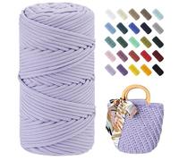 Uiopa Braided Macrame Cord 4mm x 150m Polyester Cord Thick Crochet Yarn Macrame Rope for Crocheting Bags/Baskets, Macrame Projects, Decoration, DIY Crafts (Light Purple)