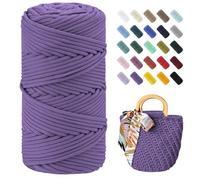Uiopa Braided Macrame Cord 4mm x 150m Polyester Cord Thick Crochet Yarn Macrame Rope for Crocheting Bags/Baskets, Macrame Projects, Decoration, DIY Crafts (Purple)