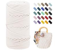 Uiopa Braided Macrame Cord 4mm x 150m Polyester Cord Thick Crochet Yarn Macrame Rope for Crocheting Bags/Baskets, Macrame Projects, Decoration, DIY Crafts (Beige)