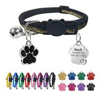 Uiopa Cat Collars Quick Release with Glitter Name Tag, Breakaway Cat Collar Personalised with Bell, Adjustable Kitten Collar for Boys and Girls (Black)