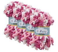 Uiopa Chunky Yarn for Hand Knitting, 4 x 100g Thick Loop Yarn Chunky Finger Knitting Wool, Chunky Wool Soft Yarn for Scarfs, Blankets, Hats, Home Decor, DIY Crafts (Pink White)