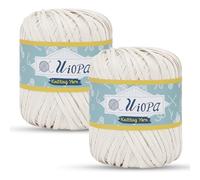 Uiopa Cotton Raffia Yarn for Crochet, 2 x 85g(2 x 102m) Cotton Raffia Ribbon Flat Crochet Yarn, Thick Hand Knitting Yarn for Crocheting Hats Bags Craft Projects (Cream White)