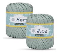 Uiopa Cotton Raffia Yarn for Crochet, 2 x 85g(2 x 102m) Cotton Raffia Ribbon Flat Crochet Yarn, Thick Hand Knitting Yarn for Crocheting Hats Bags Craft Projects (Olive Green)