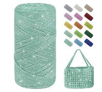 Uiopa Glitter Macrame Cord 1.5mm x 280m, Sparkle Cotton Yarn for Crochet and Knitting, Polyester Cord Crochet Yarn for Bags, Baskets, Coasters, Home Decor, DIY Crafts (Aqua Blue)