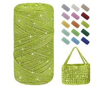 Uiopa Glitter Macrame Cord 1.5mm x 280m, Sparkle Cotton Yarn for Crochet and Knitting, Polyester Cord Crochet Yarn for Bags, Baskets, Coasters, Home Decor, DIY Crafts (Yellow-Green)
