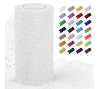 Uiopa Glitter Tulle Fabric Roll 15cm x 50 Yards Sparkle White Tulle Ribbon Sequin Netting Fabric for Tutu Skirts, Gift Wrapping, Party/Wedding/Home Decoration, DIY Crafts
