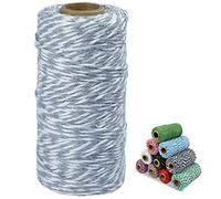 Uiopa Gray and White Twine String 2mm x 100m, Christmas String Cotton Bakers Twine Butchers String Parcel Rope, Craft Twine for Gift Wrapping, DIY Crafts, Christmas, Baking, Gardening