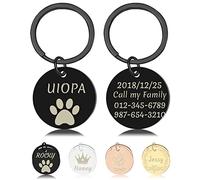 Uiopa ID Tags for Dogs, Stainless Steel Dog Name Tags Personalised, Dog Tag and Cat Tag Engraved, Up to 5 Lines of Custom Text on Both Sides, Round Shape, 25 mm and 30 mm (25 mm, Black)