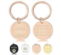 Uiopa ID Tags for Dogs, Stainless Steel Dog Name Tags Personalised, Dog Tag and Cat Tag Engraved, Up to 5 Lines of Custom Text on Both Sides, Round Shape, 25 mm and 30 mm (25 mm, Rose Gold)
