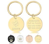 Uiopa ID Tags for Dogs, Stainless Steel Dog Name Tags Personalised, Dog Tag and Cat Tag Engraved, Up to 5 Lines of Custom Text on Both Sides, Round Shape, 25 mm and 30 mm (30 mm, Gold)