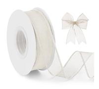 Uiopa Ivory Wired Ribbon 25mm x 18.2m Wire Edged Organza Ribbon Sheer Wide Ribbons for Gift Wrapping, Wreaths, Wedding, Party, Home Decor, DIY Crafts