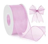 Uiopa Light Pink Wired Ribbon 50mm x 18.2m Wire Edged Organza Ribbon Sheer Wide Ribbons for Gift Wrapping, Wreaths, Wedding, Party, Home Decor, DIY Crafts