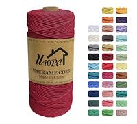 Uiopa Macrame Cord 2mm x 200m, 3-Strand Twisted Natural Cotton String, Macrame Cotton Rope Coloured String for Wall Hanging Plant Hanger Boho Home Decor Craft Projects