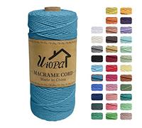 Uiopa Macrame Cord 2mm x 200m, 3-Strand Twisted Natural Cotton String, Macrame Cotton Rope Coloured String for Wall Hanging Plant Hanger Boho Home Decor Craft Projects