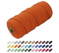 Uiopa Macrame Cord 3mm x 100m, Natural Cotton Cord Coloured Macrame Yarn Soft Rope, Macrame String Cotton Twine for Crafts, Plant Hanger, Wall Hanging, Wrapping, Christmas Decorations (Orange)