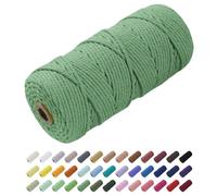 Uiopa Macrame Cord 3mm x 100m, Natural Cotton Cord Coloured Yarn Soft Rope, Macrame String Cotton Twine for Crafts, Plant Hanger, Wall Hanging, Wrapping, Christmas Decorations (Green)