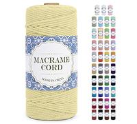 Uiopa Macrame Cord 3mm x 100m Natural Cotton Macrame Rope Thick Macrame Yarn, 4 Strand Twisted Cotton String for Plant Hanger, Wall Hanging, Gift Wrapping, DIY Crafts, Knitting (Light Yellow)
