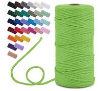 Uiopa Macrame Cord 3mm x 100m, Single Strand Macrame Yarn Thick Thread Natural Cotton Cord, Coloured Macrame Craft String for DIY Crafts, Wall Hanging, Plant Hanger, Tassels (Grass Green)