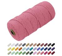 Uiopa Macrame Cord 3mm x 100m, Thick Rope Yarn Natural Cotton Cord, 4-Ply Macrame String for DIY Crafts, Plant Hangers, Wall Hangings, Decorations (Watermelon Pink)