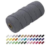 Uiopa Macrame Cord 3mm x 100m, Thick Rope Yarn Natural Cotton Cord, 4-Ply Macrame String for DIY Crafts, Plant Hangers, Wall Hangings, Decorations (Gray)