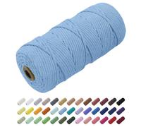 Uiopa Macrame Cord 3mm x 100m, Thick Rope Yarn Natural Cotton Cord, 4-Ply Macrame String for DIY Crafts, Plant Hangers, Wall Hangings, Decorations (Sky Blue)