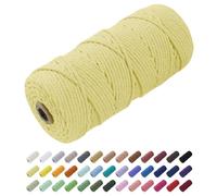 Uiopa Macrame Cord 3mm x 100m, Thick Rope Yarn Natural Cotton Cord, 4-Ply Macrame String for DIY Crafts, Plant Hangers, Wall Hangings, Decorations (Light Yellow)