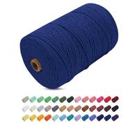 Uiopa Macrame Cord 3mm x 200m, Thick Macrame Rope Yarn Soft Natural Cotton Cord, Coloured 4-Ply Macrame String for DIY Craft, Plant Hangers, Wall Hanging, Christmas Decorations (Blue)