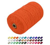 Uiopa Macrame Cord 3mm x 200m, Thick Macrame Rope Yarn Soft Natural Cotton Cord, Coloured 4-Ply Macrame String for DIY Craft, Plant Hangers, Wall Hanging, Christmas Decorations (Orange)