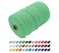 Uiopa Macrame Cord 3mm x 200m, Thick Macrame Rope Yarn Soft Natural Cotton Cord, Coloured 4-Ply Macrame String for DIY Craft, Plant Hangers, Wall Hanging, Christmas Decorations (Aqua Green)