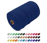 Uiopa Macrame Cord 3mm x 200m, Thick Macrame Rope Yarn Soft Natural Cotton Cord, Coloured 4-Ply Macrame String for DIY Craft, Plant Hangers, Wall Hanging, Christmas Decorations (Dark blue)