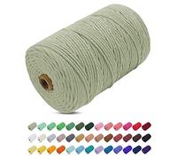 Uiopa Macrame Cord 3mm x 200m, Thick Macrame Rope Yarn Soft Natural Cotton Cord, Coloured 4-Ply Macrame String for DIY Craft, Plant Hangers, Wall Hanging, Christmas Decorations (Bean Green)